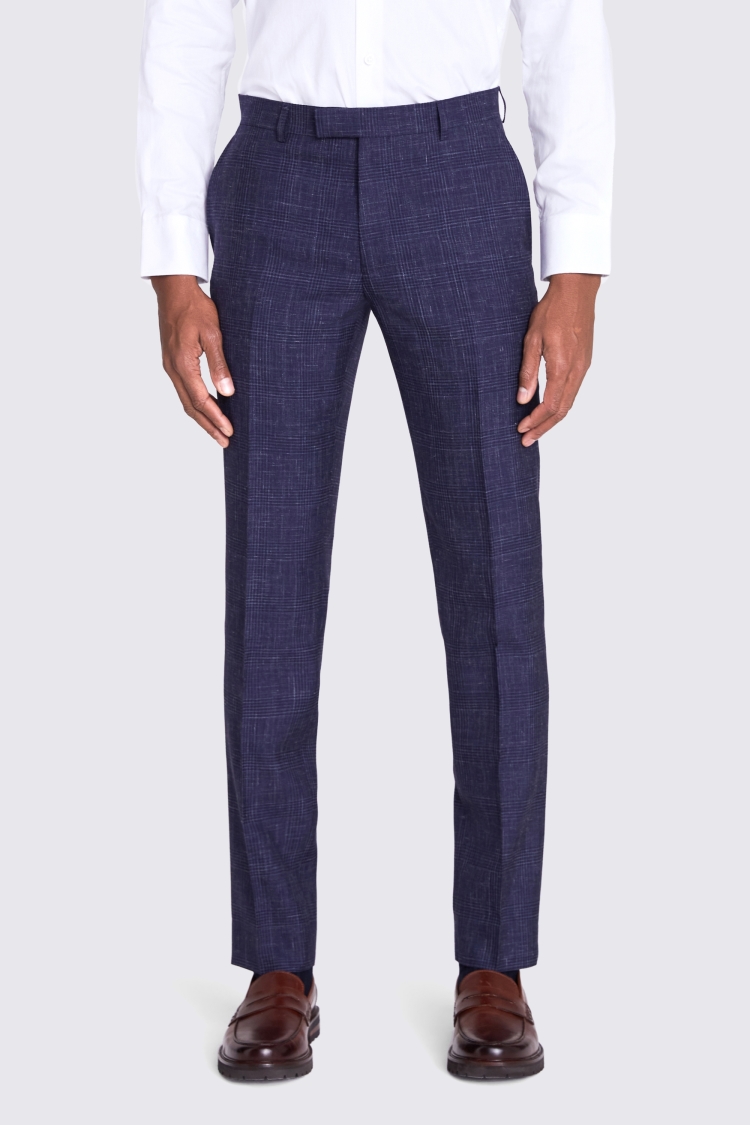 Italian Slim Fit Blue Check Trousers Buy Online at Moss
