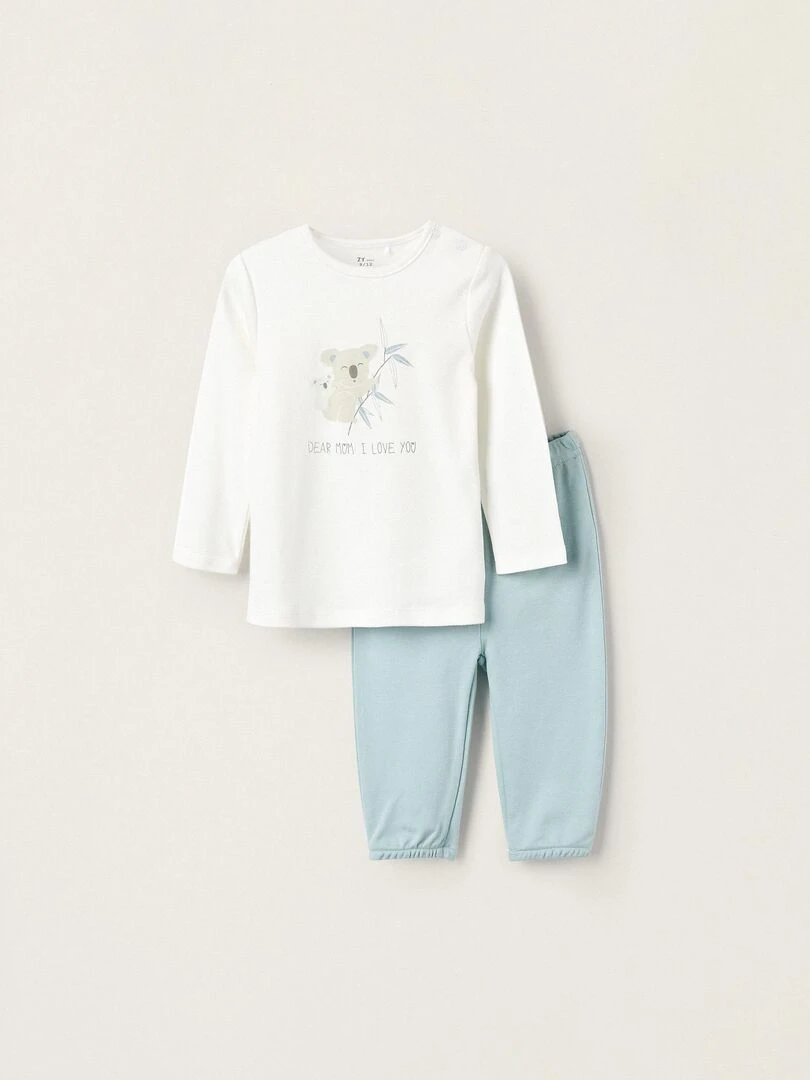 Pyjama en coton pour bébé garçon 'Chère Maman' manches longues LITTLE LOVE NOTES Blanc