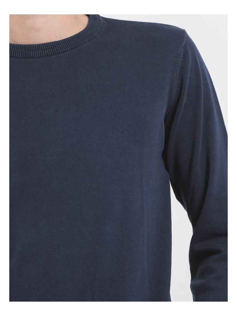 Pull col rond pur coton LADARKO   Bleu marine