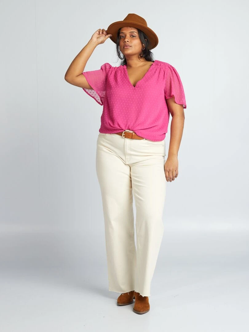Blouse en voile 'plumetis' Rose