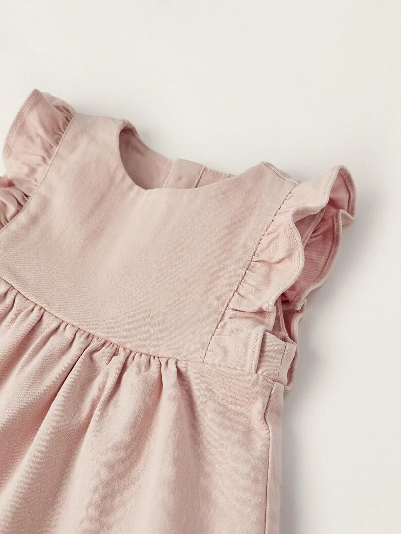 Robe en sergé avec volants pour nouveau né manches courtes ATLANTIC COMPANY   Rose clair