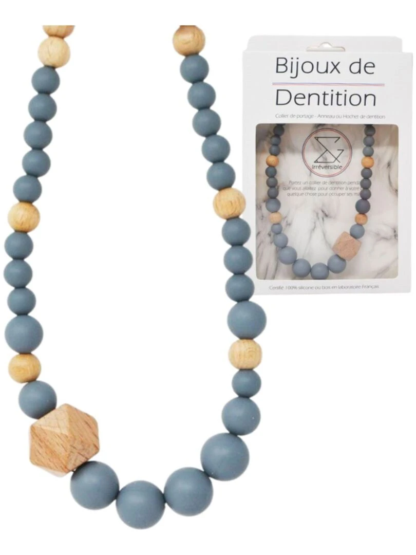 Collier d'allaitement ou de portage en silicone Gris et Bois Gris