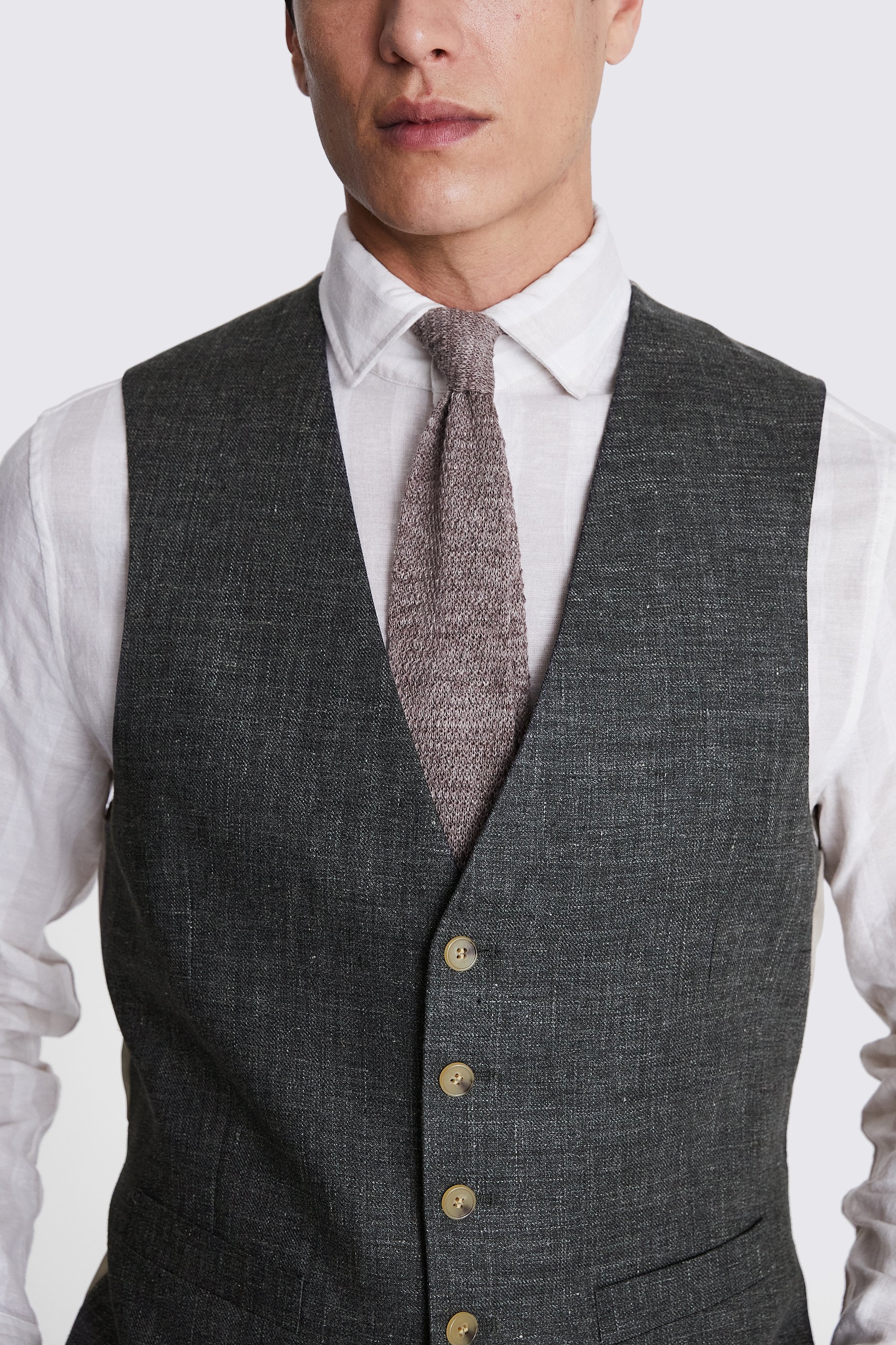 Regular Fit Khaki Linen Waistcoat   Buy Online at Moss
