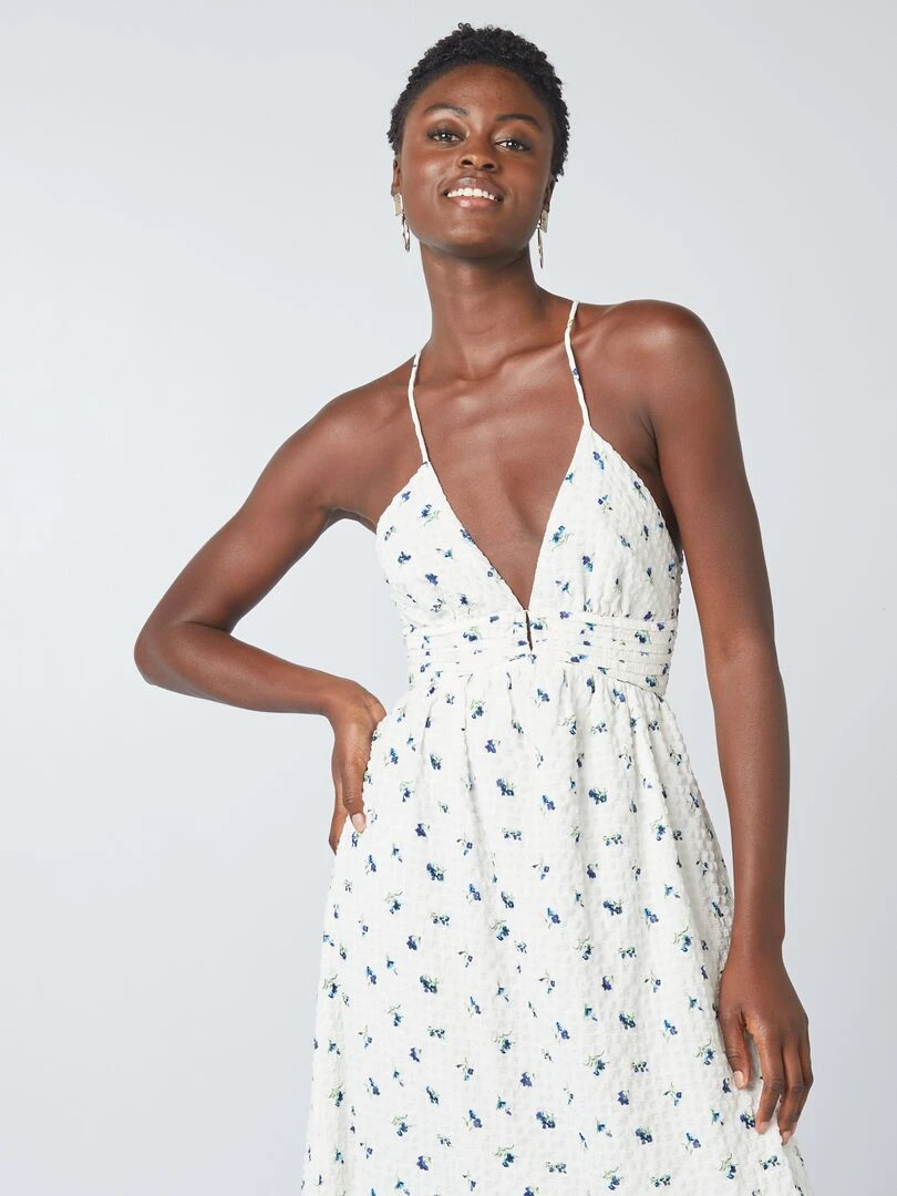 Robe longue imprimée à fines bretelles Blanc