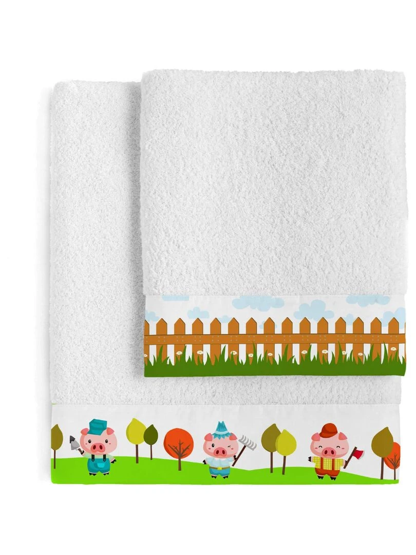 Lot de serviettes Piggys "Happyfriday" Blanc