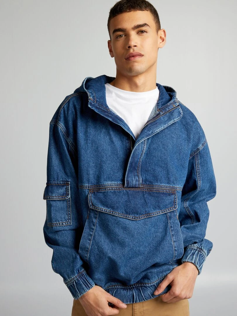 Sweat à capuche en jean Bleu