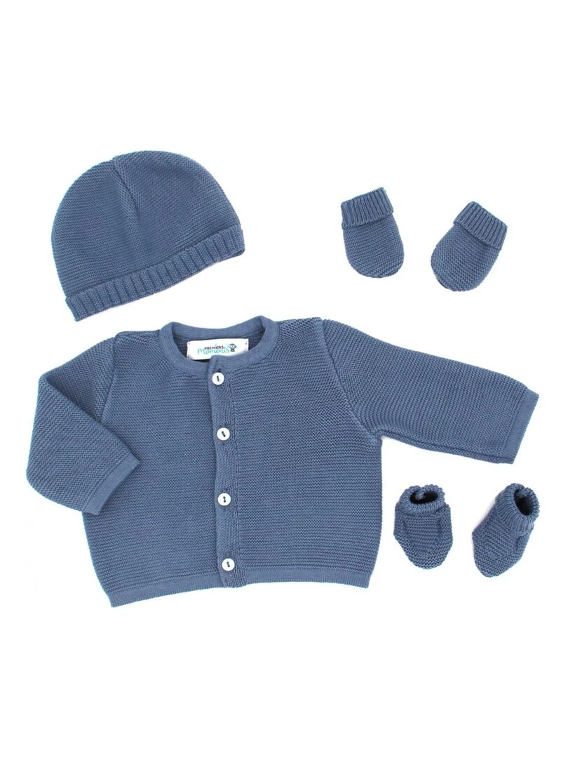 Ensemble tricoté 100% coton bio 1 à 3 mois Bleu marine