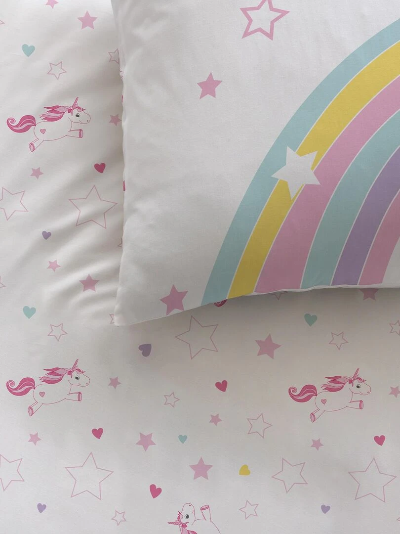 Parure de lit imprimée 100% coton LICORNE Rose