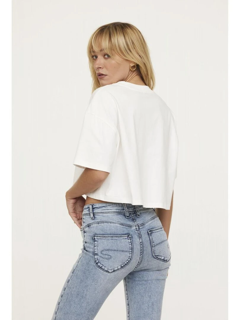 Lee Cooper   T shirt manches 3/4 coton loose AIDA   Blanc