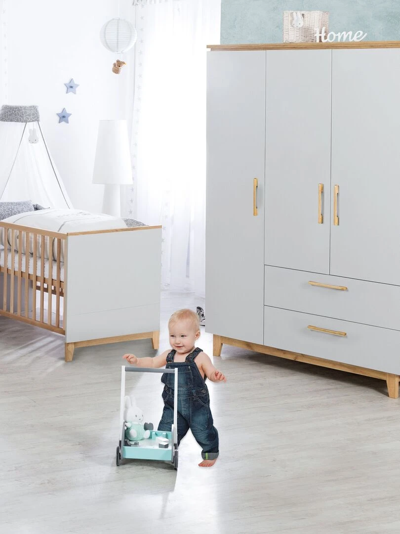 ROBA Armoire "Caro" 3 portes et 2 tiroirs à fermeture progressive Gris clair