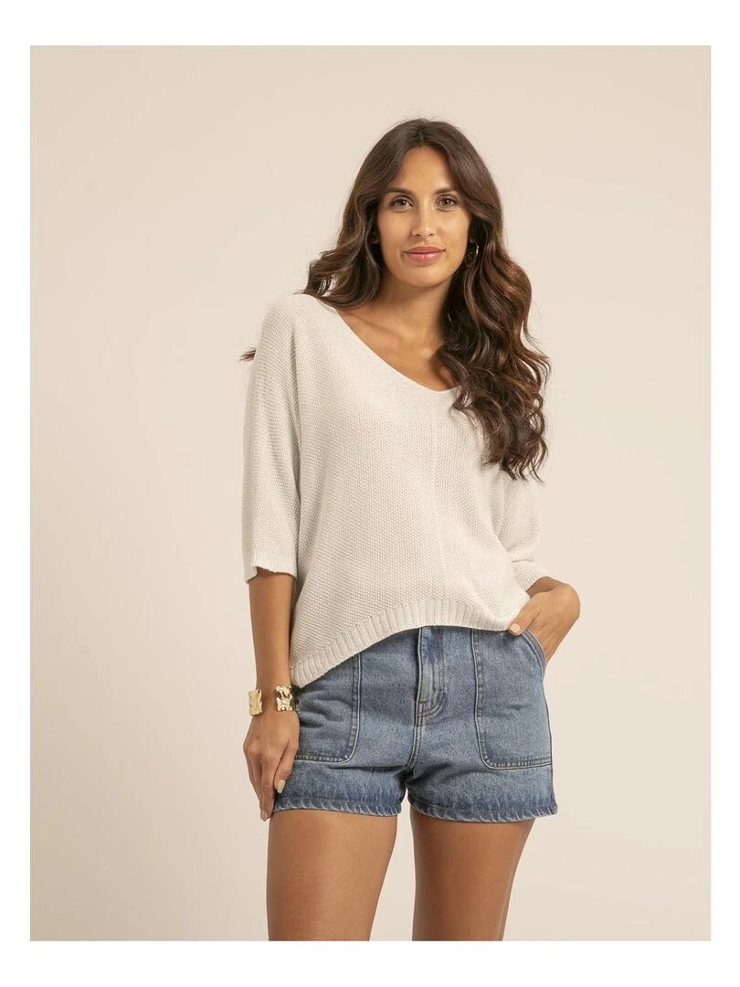 Pull fin paillettes KOLIANE Blanc