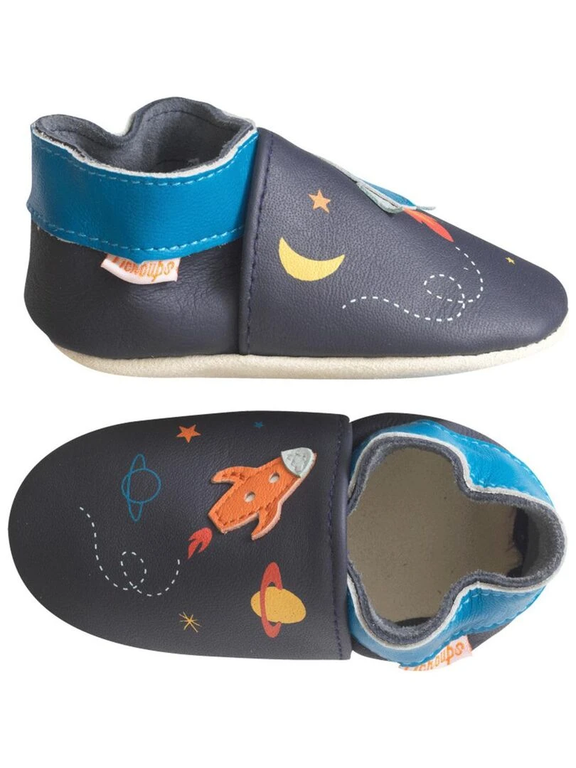 Chaussons bébé cuir souple Thomas l'astronaute Bleu marine