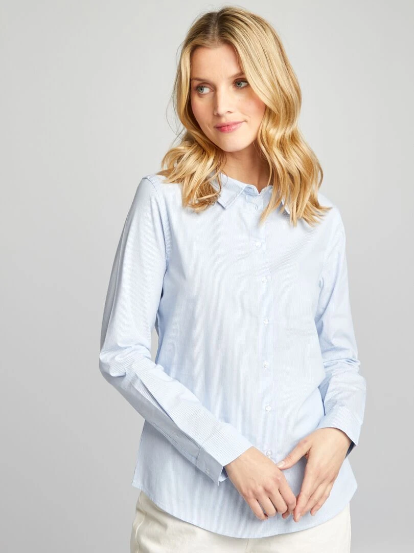 Chemise fittée col italien   Bleu rayé