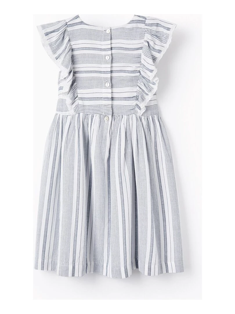 Robe à Rayures avec Broderie Anglaise pour Fille 'B&S' manches courtes BROTHERS&SISTERS Beige clair