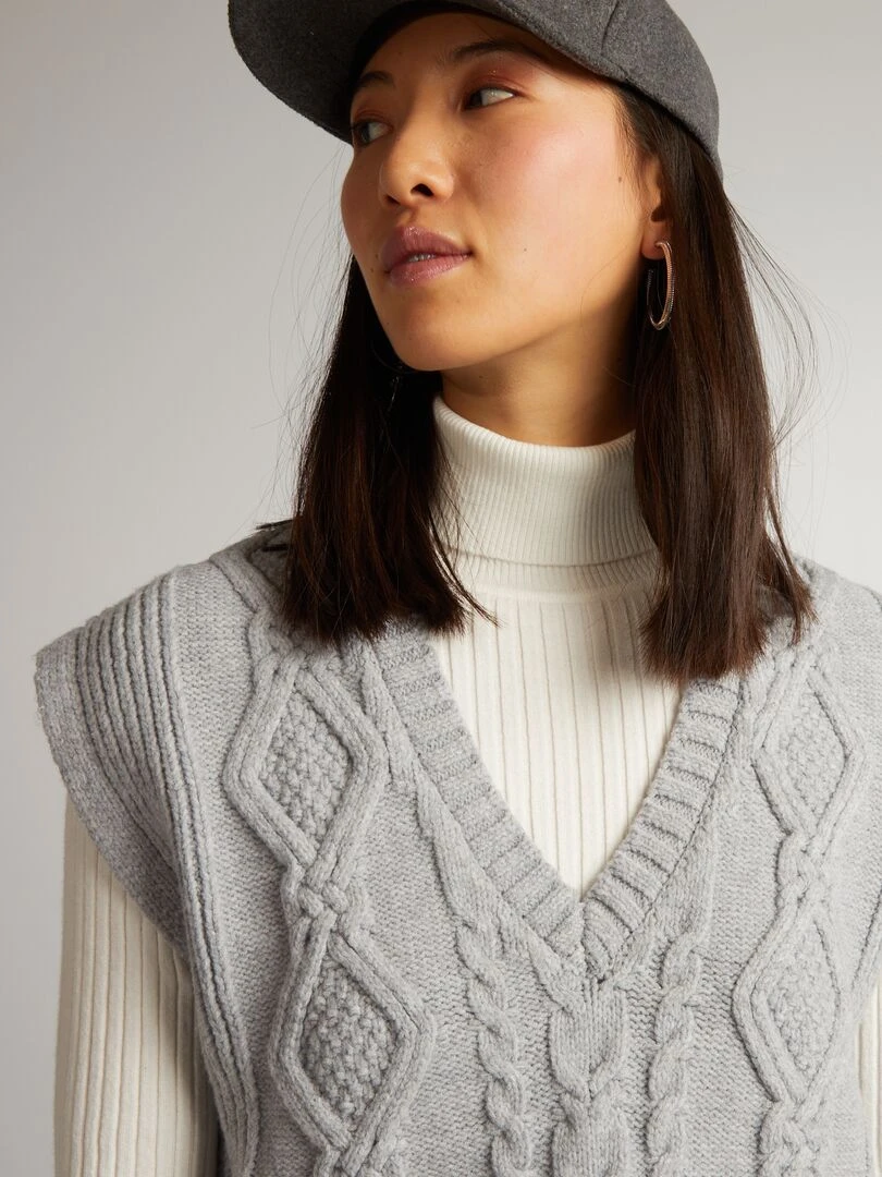 Pull sans manches en maille   gris