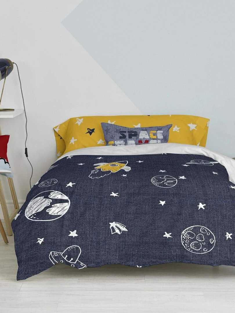 Parure housse de couette 2 pièces Starspace "Happyfriday"   Bleu