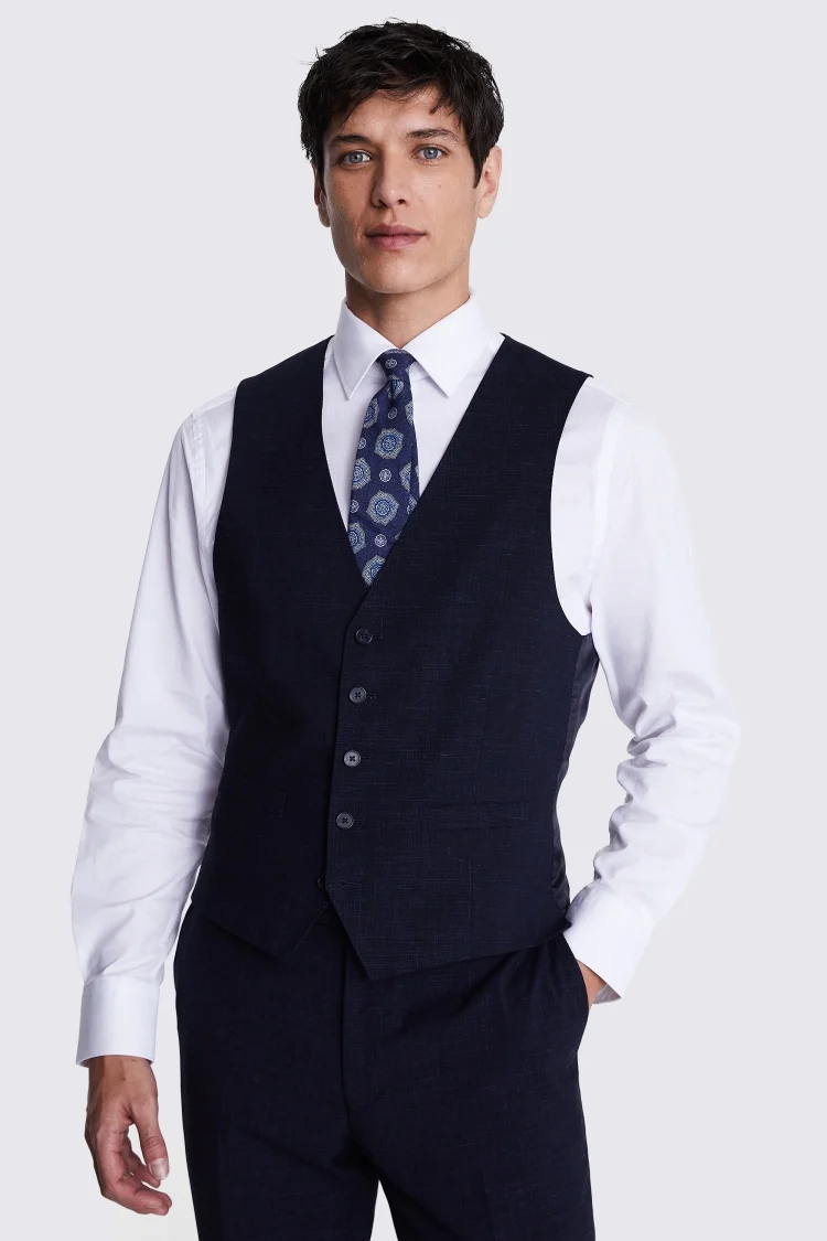 Italian Slim Fit Navy Check Waistcoat Buy Online at Moss