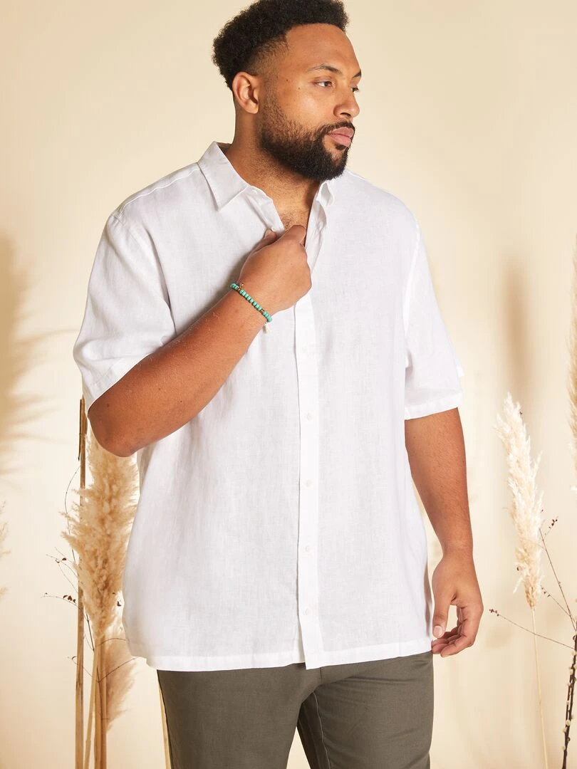 Chemise en lin à manches courtes   blanc