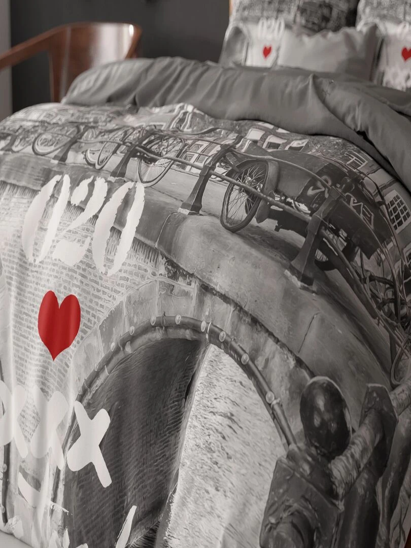 Parure de Lit Double Coton Pont d'Amsterdam   Gris