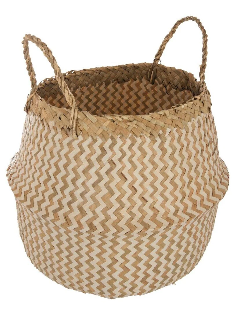 Panier tressé seagrass motif blanc Multicolore