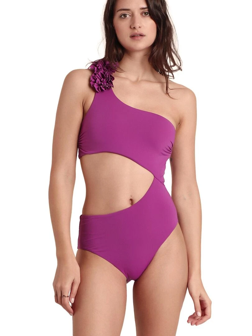 Maillot de bain 1 pièce asymétrique préformé Beach Style Bordeaux