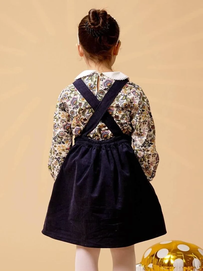 Robe Salopette Fille Velours Bleu Marine ECOLIÈRE 'LA FAUTE A VOLTAIRE' Bleu marine
