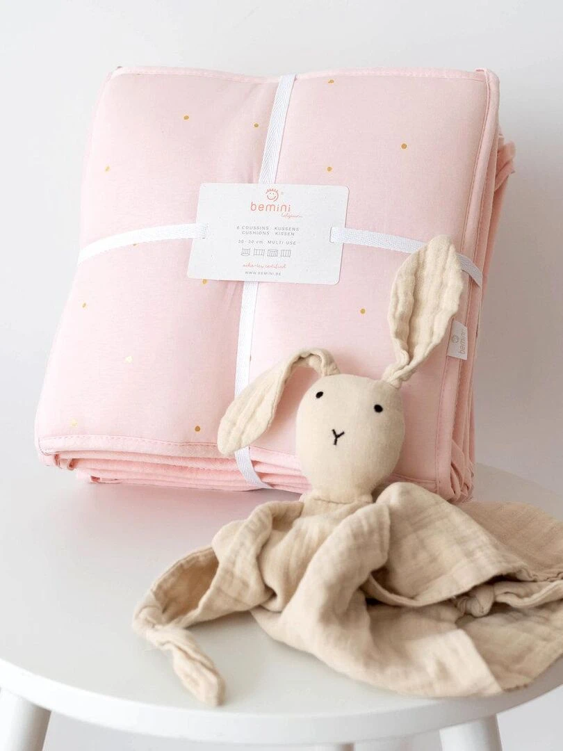 Bemini Tour de lit parc 6 coussins Pady jersey et jersey   Rose clair