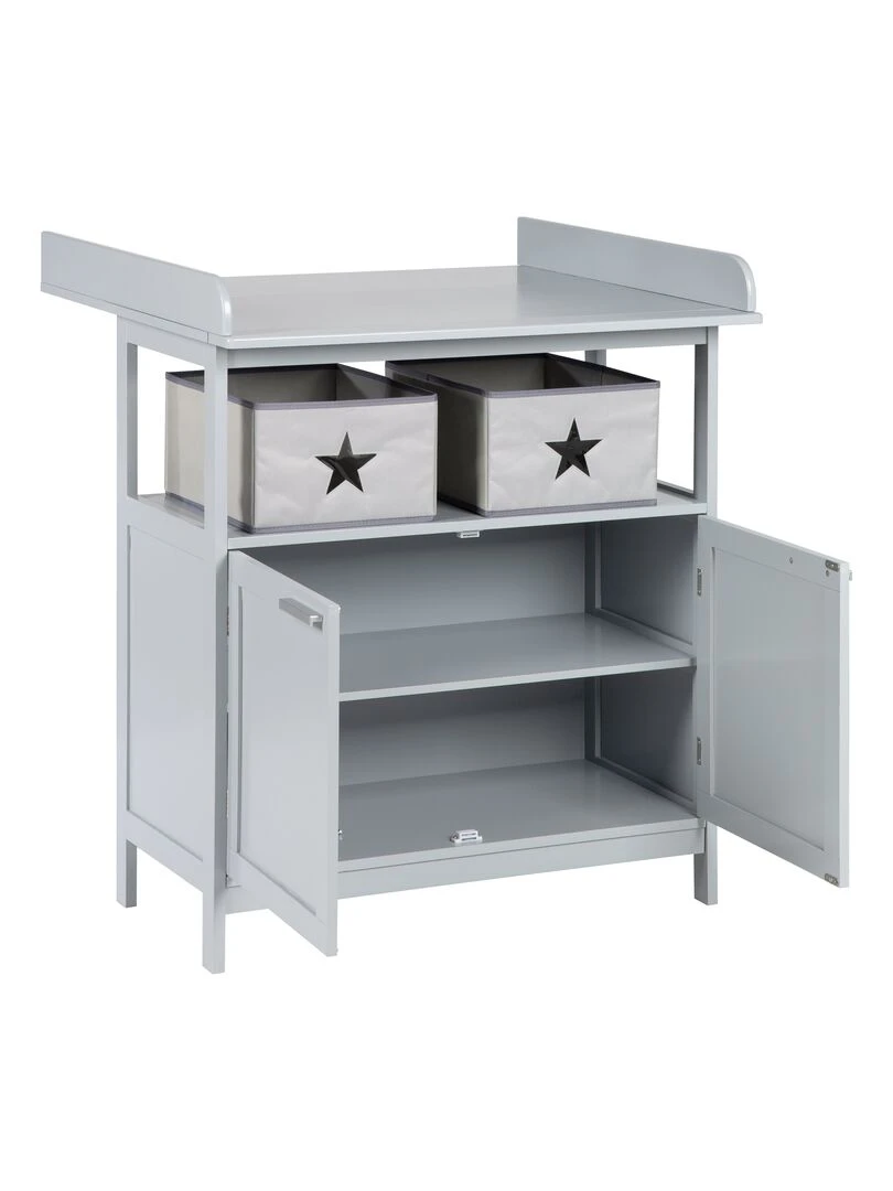 ROBA Commode à langer "Hamburg" à 2 Portes + 2 boîtes de rangement – blanc   Gris