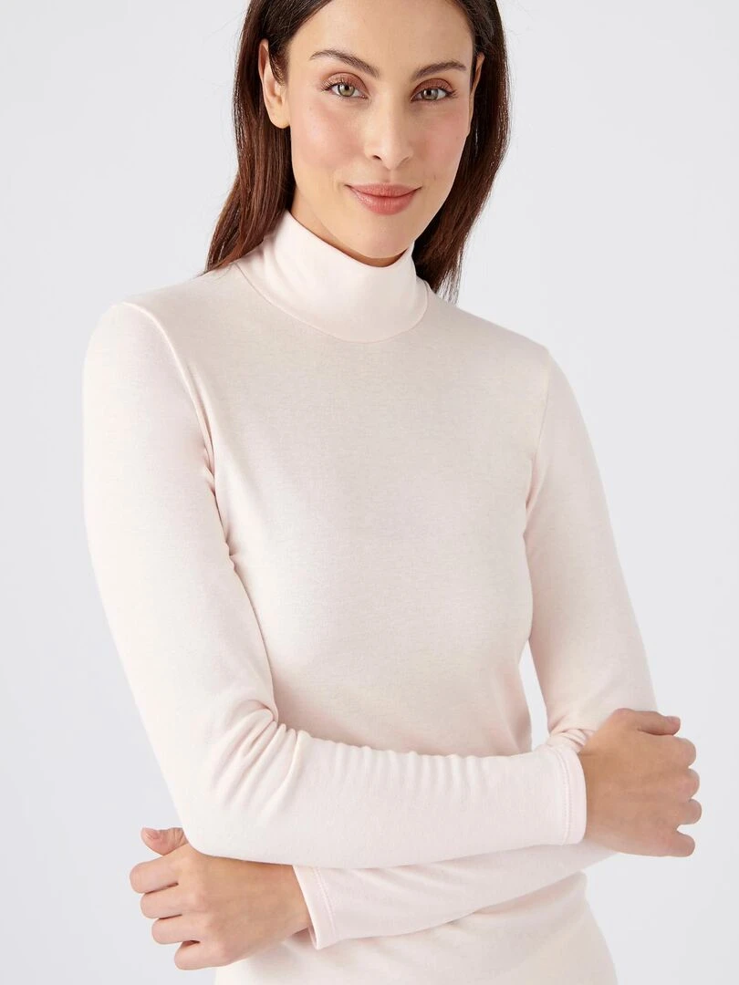 T shirt col montant fine côte Thermolactyl Sensitive Damart Rose pâle
