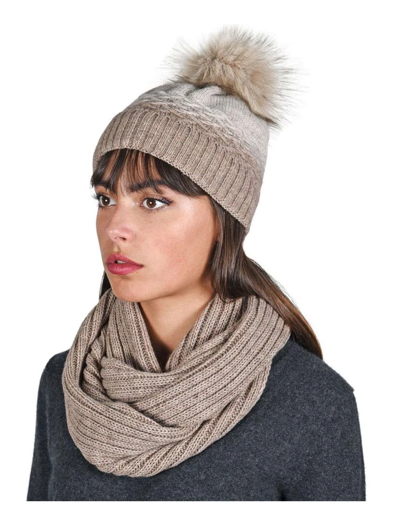 Ensemble Snood Bonnet Optima Made in UE Marron clair