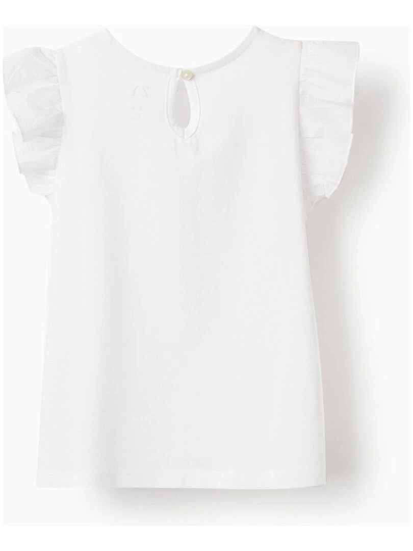 T shirt En Coton à Volants Pour Fille 'Fleurs' manches courtes MATISSE Blanc