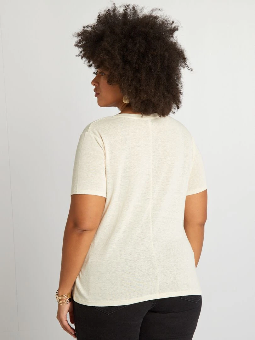 T shirt uni en lin mélangé   Beige