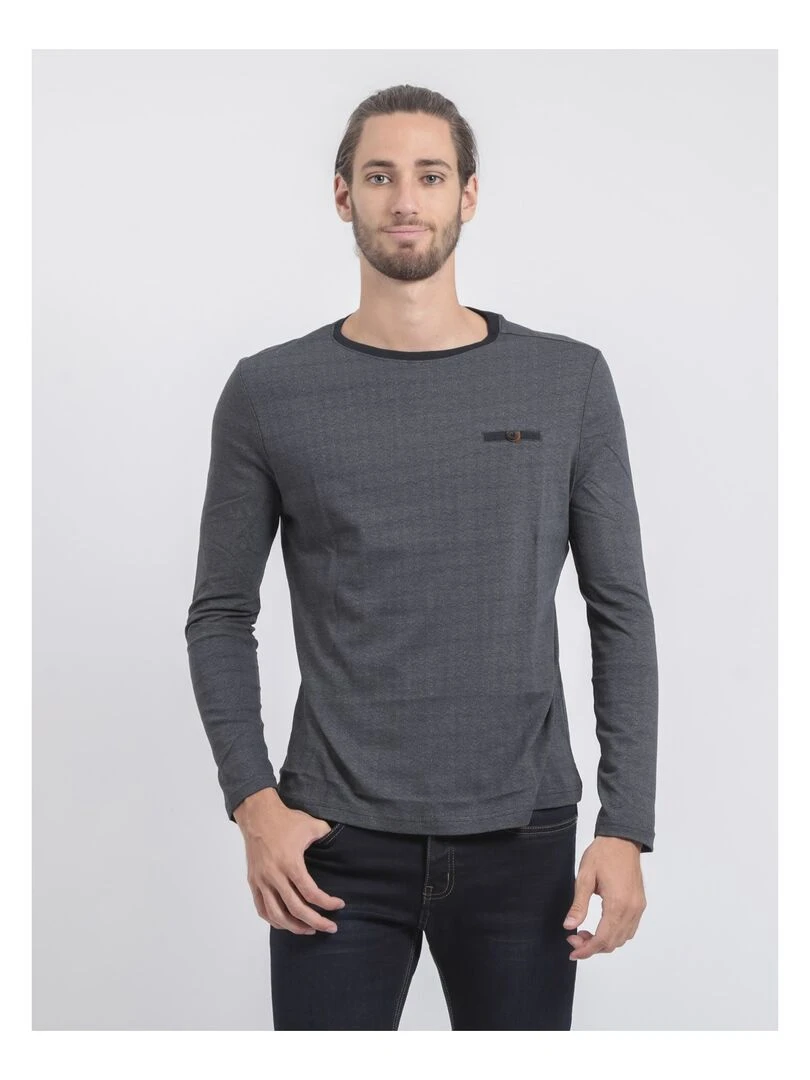 T shirt manches longues col rond pur coton JACOU Bleu marine