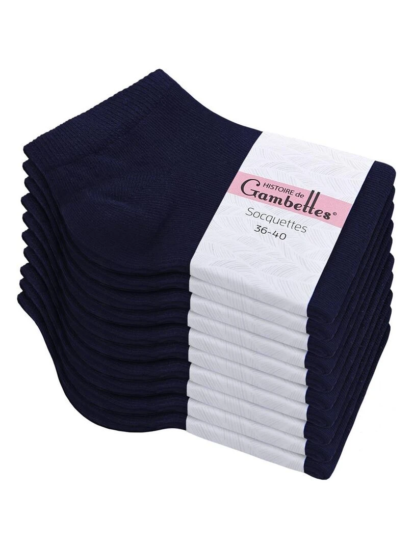 Socquettes Coton Prémium Lot 10 Paires Fabrication UE Bleu marine