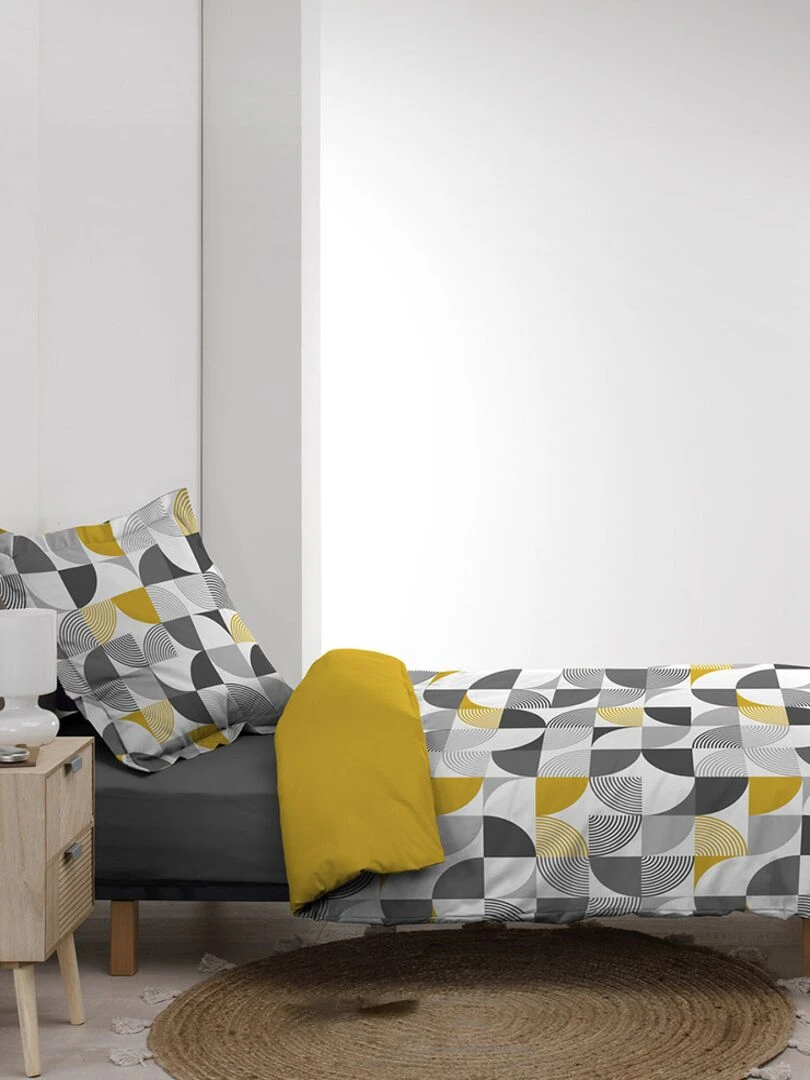 Housse de couette 260x240 + 2 taies Rythmo gris coton   Gris