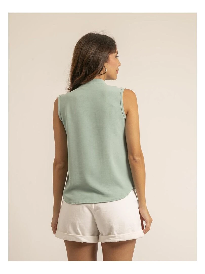 Chemise sans manches col jabot ODESSA Vert pistache