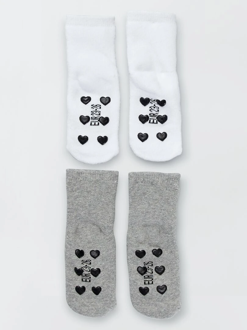 Lot 2 paires de chaussettes maille bouclette   Gris/blanc