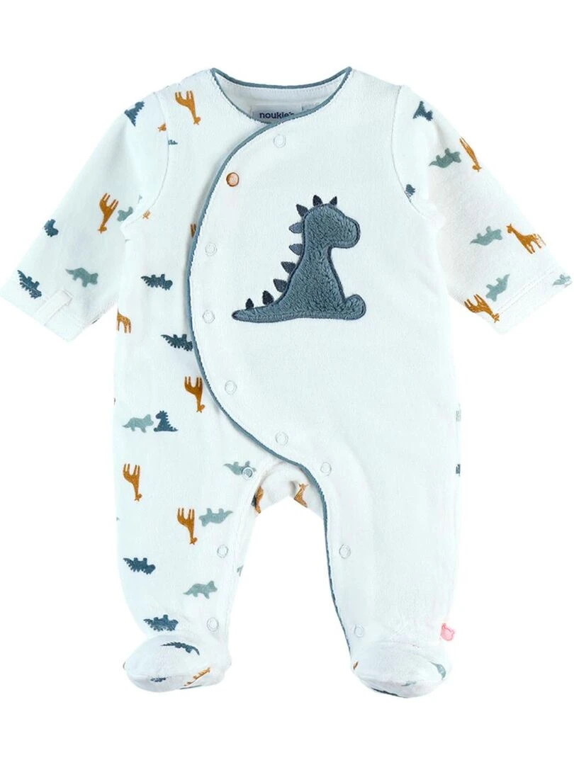 Pyjama dinosaure en velours blanc/bleu Noukie's Blanc