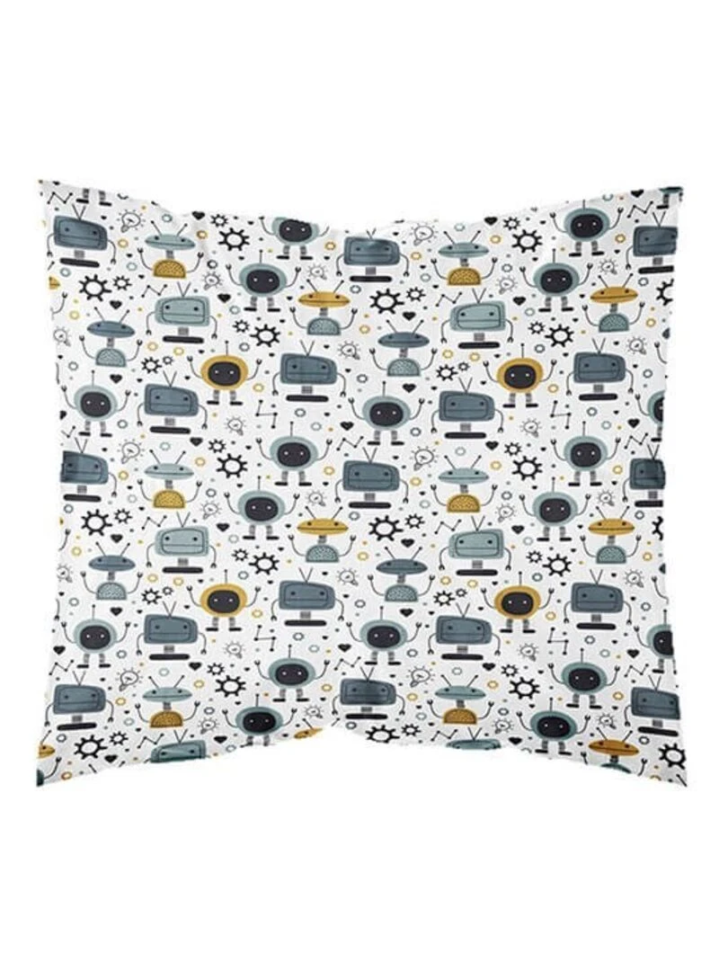 Housse de couette 140x200 Kids Kool Robot + 1 taie 100% coton 57 fils   Blanc
