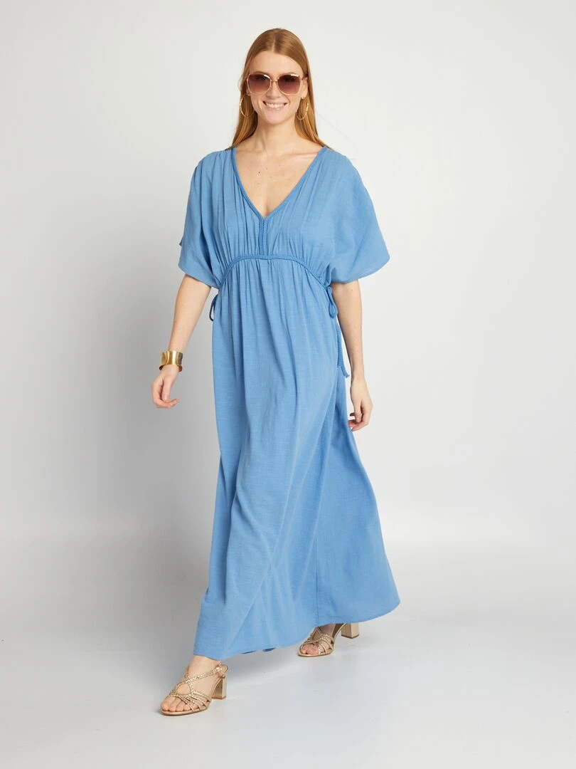 Robe longue en double gaze de coton   bleu