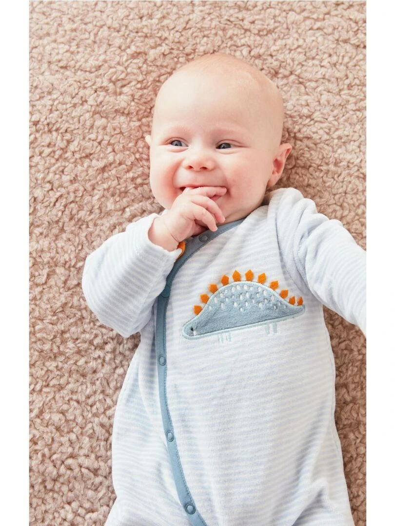 Pyjama 1 pièce dino en velours  clair/écru   Noukie's   Bleu