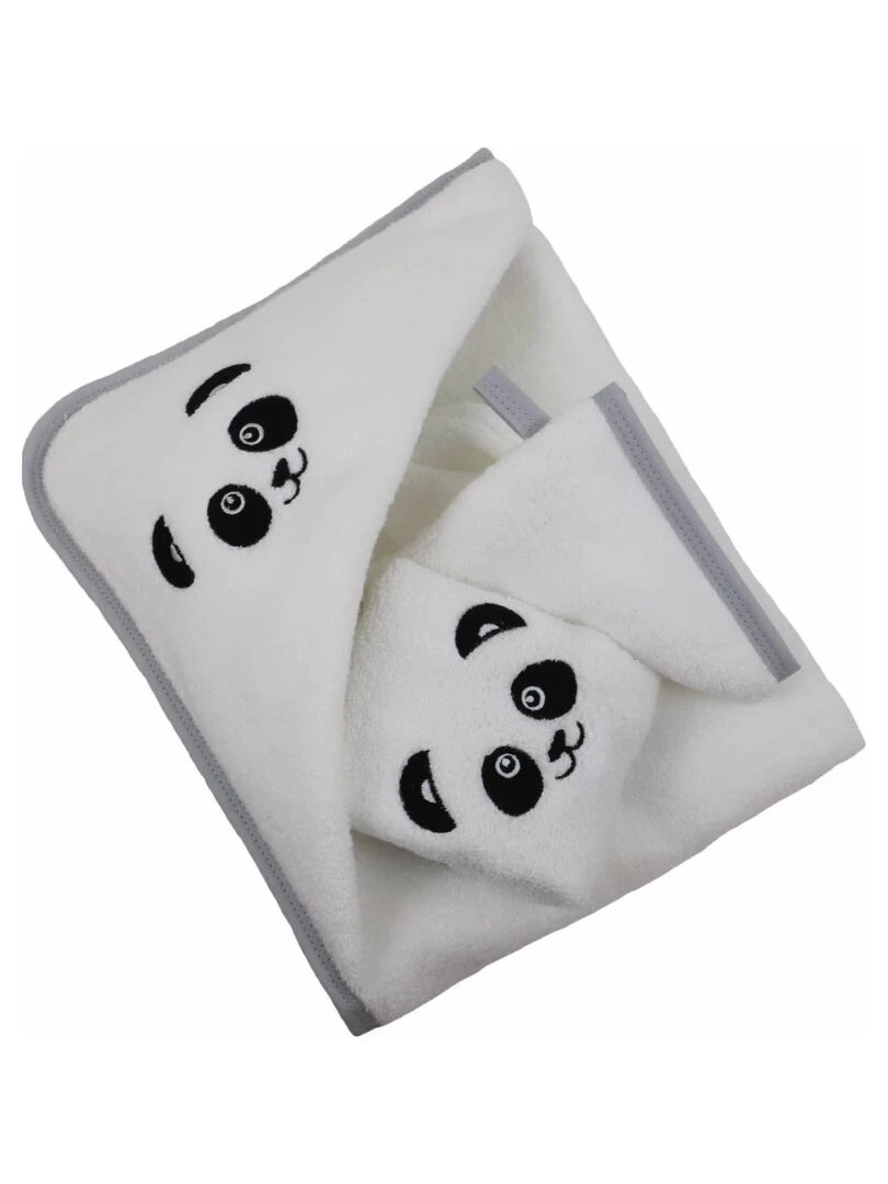 Coffret 3 pièces coton brodé PANDA Blanc