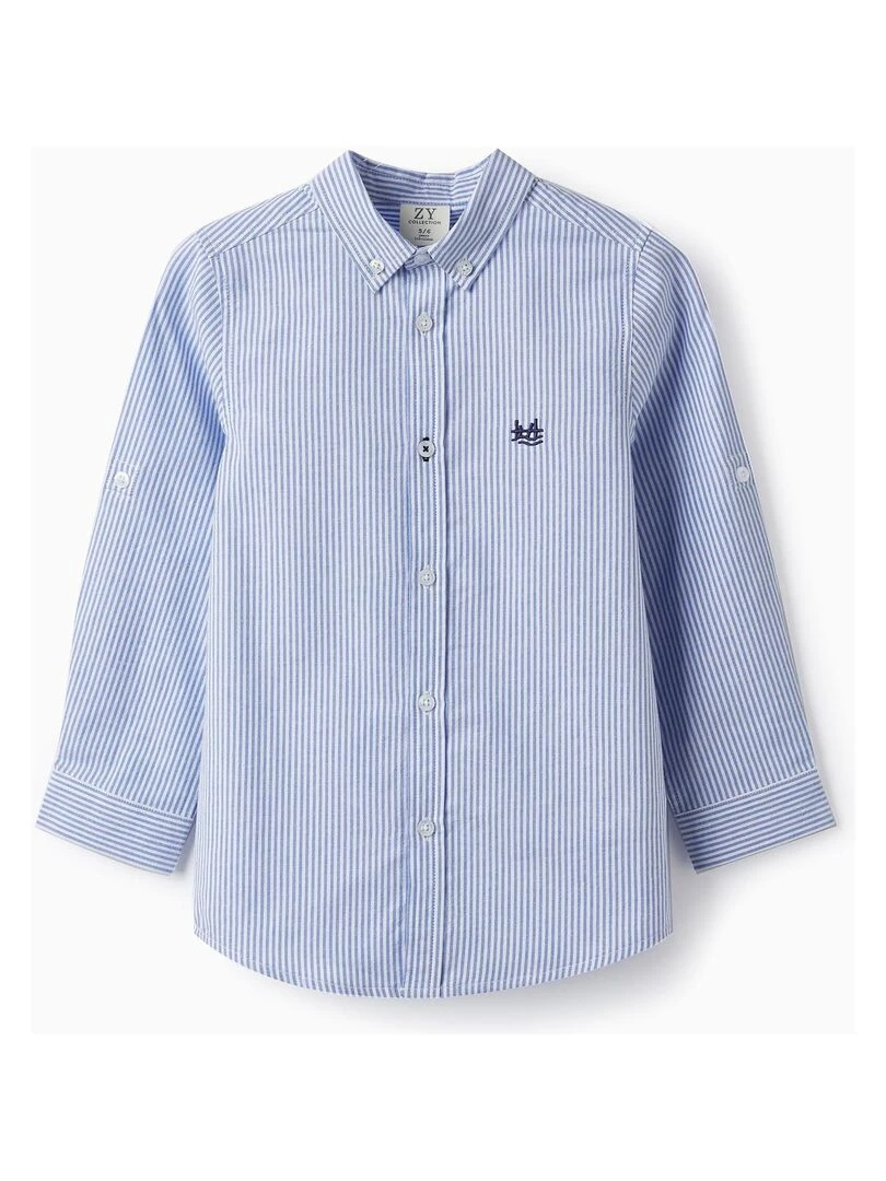 Chemise en coton à rayures pour garçon manches longues ATLANTIC COMPANY Bleu clair