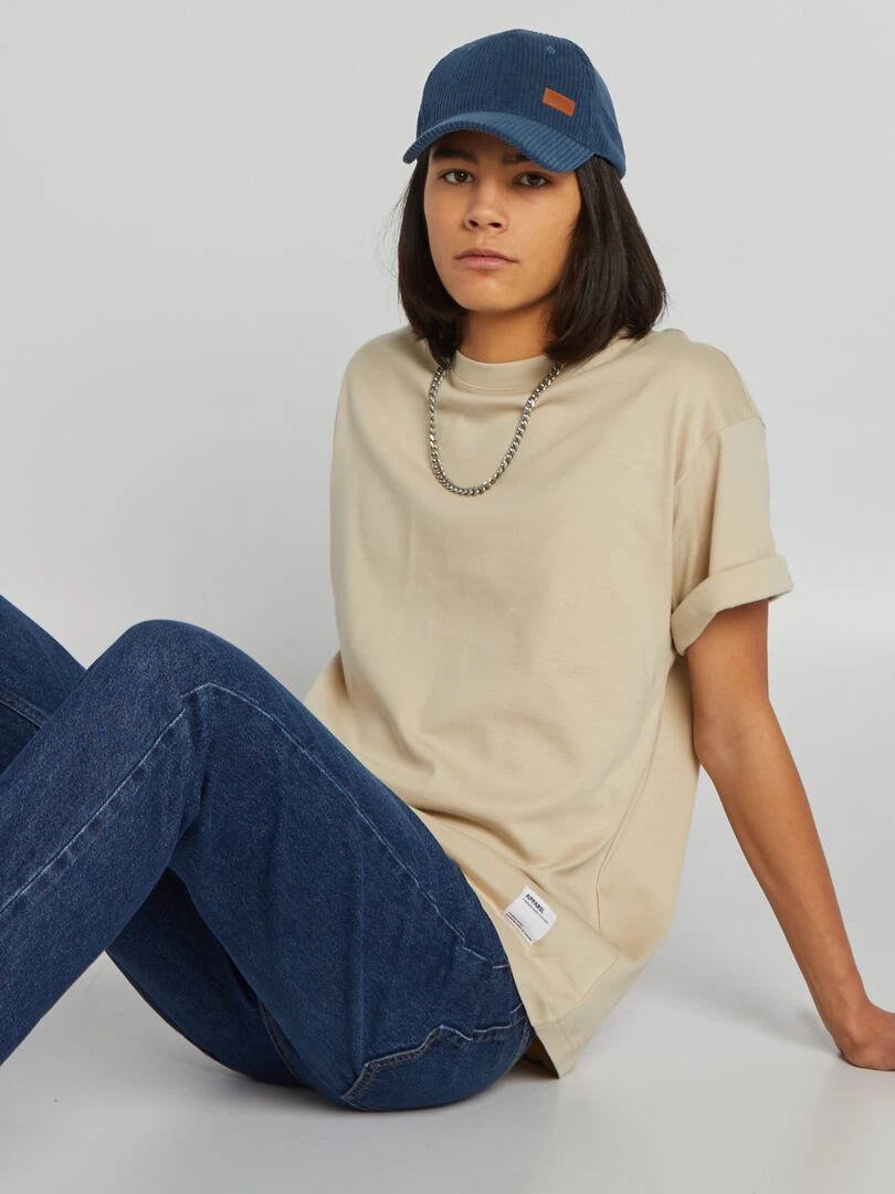 T shirt col rond en coton Gris