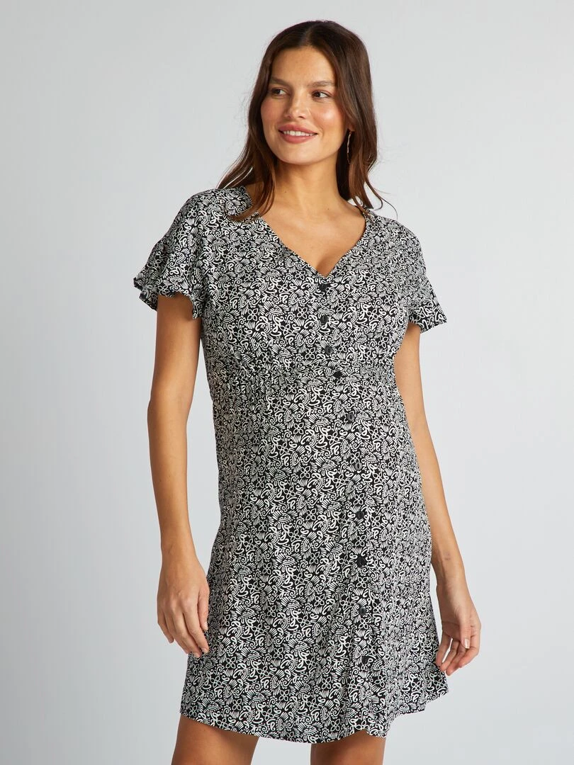 Robe légère de maternité resserrée à la taille   Noir/blanc
