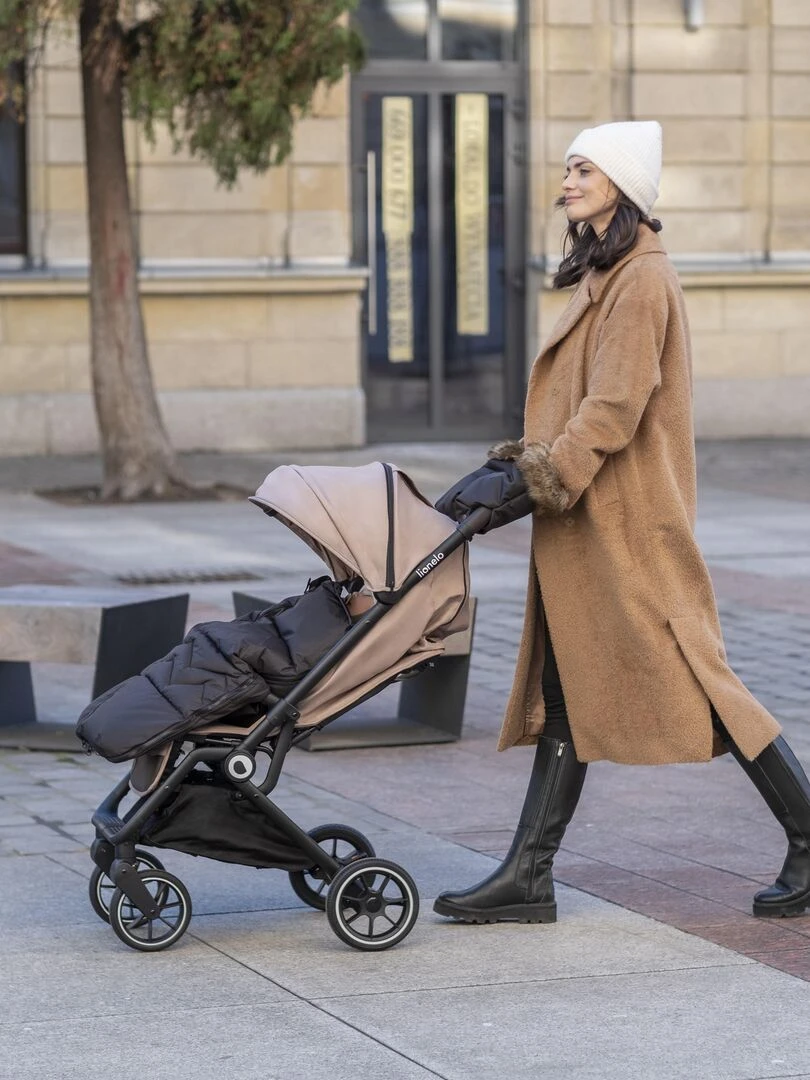 LIONELO Cloe Poussette bébé compacte Jusqu'à 22 Kg Légère & pliable Grandes Roues Beige Noir Beige Noir