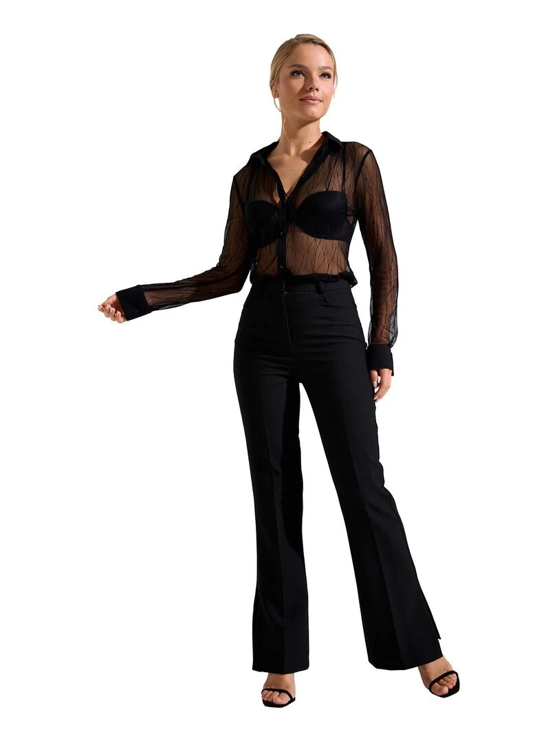 Chemise transparente manches longues Nightscape   Noir