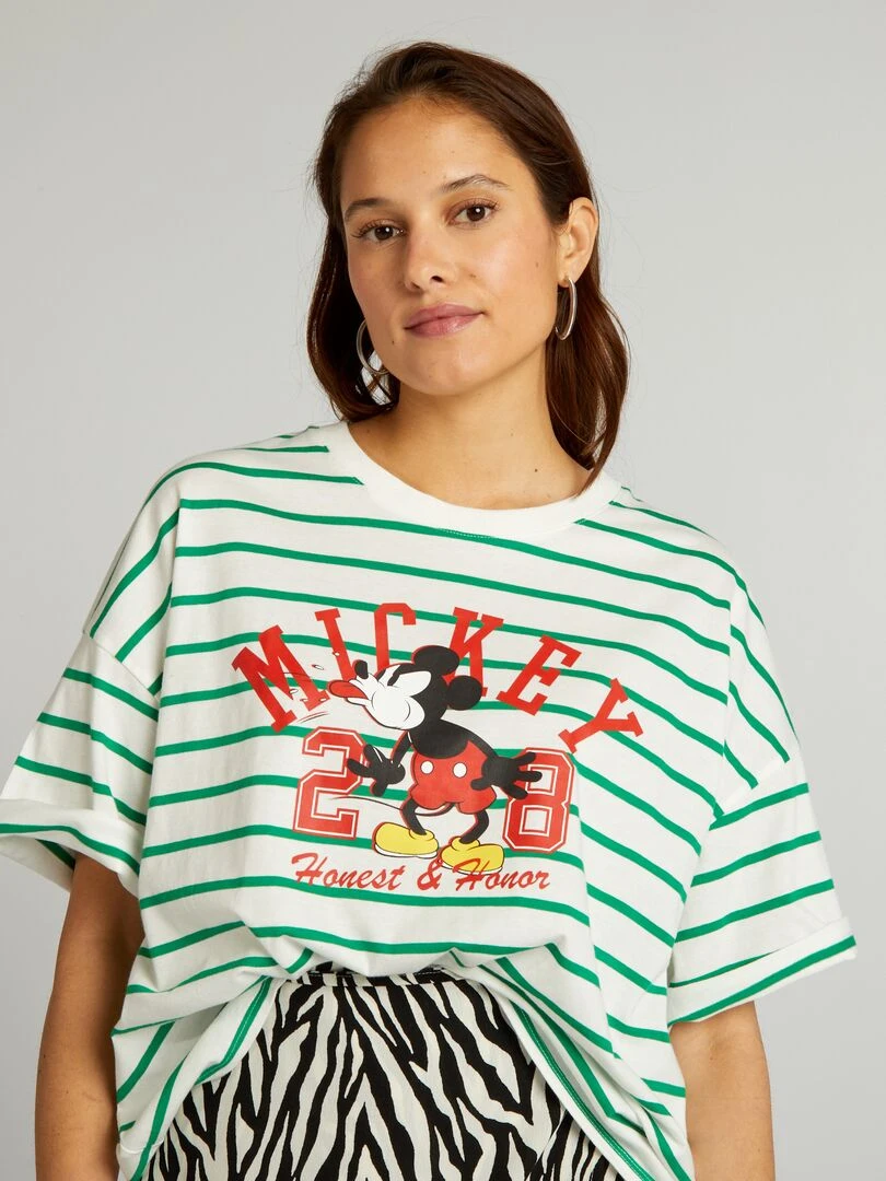 T shirt 'Mickey' de 'Disney' en coton Vert/blanc