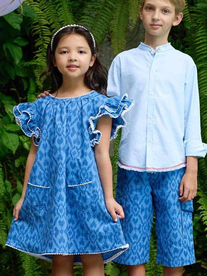 Bermuda  Imprimé Tie and Dye  Poches Cargo  ARCACHON   'LA FAUTE A VOLTAIRE'   Bleu