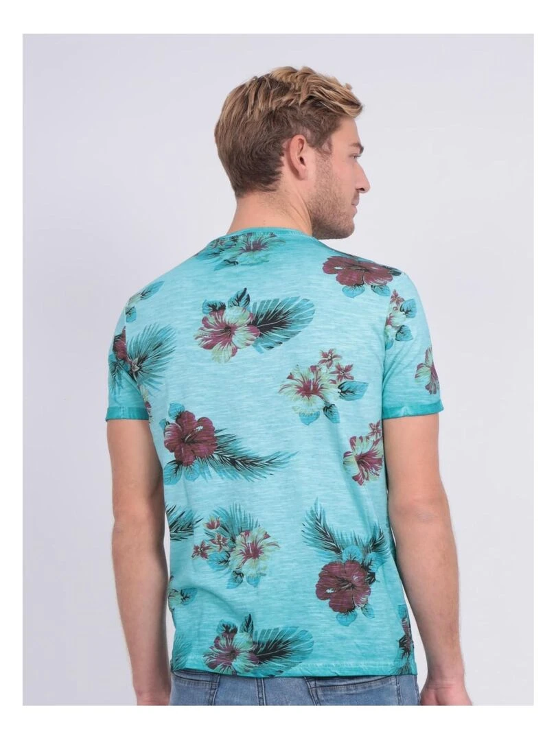 T shirt col rond pur coton NEMTALI Bleu turquoise